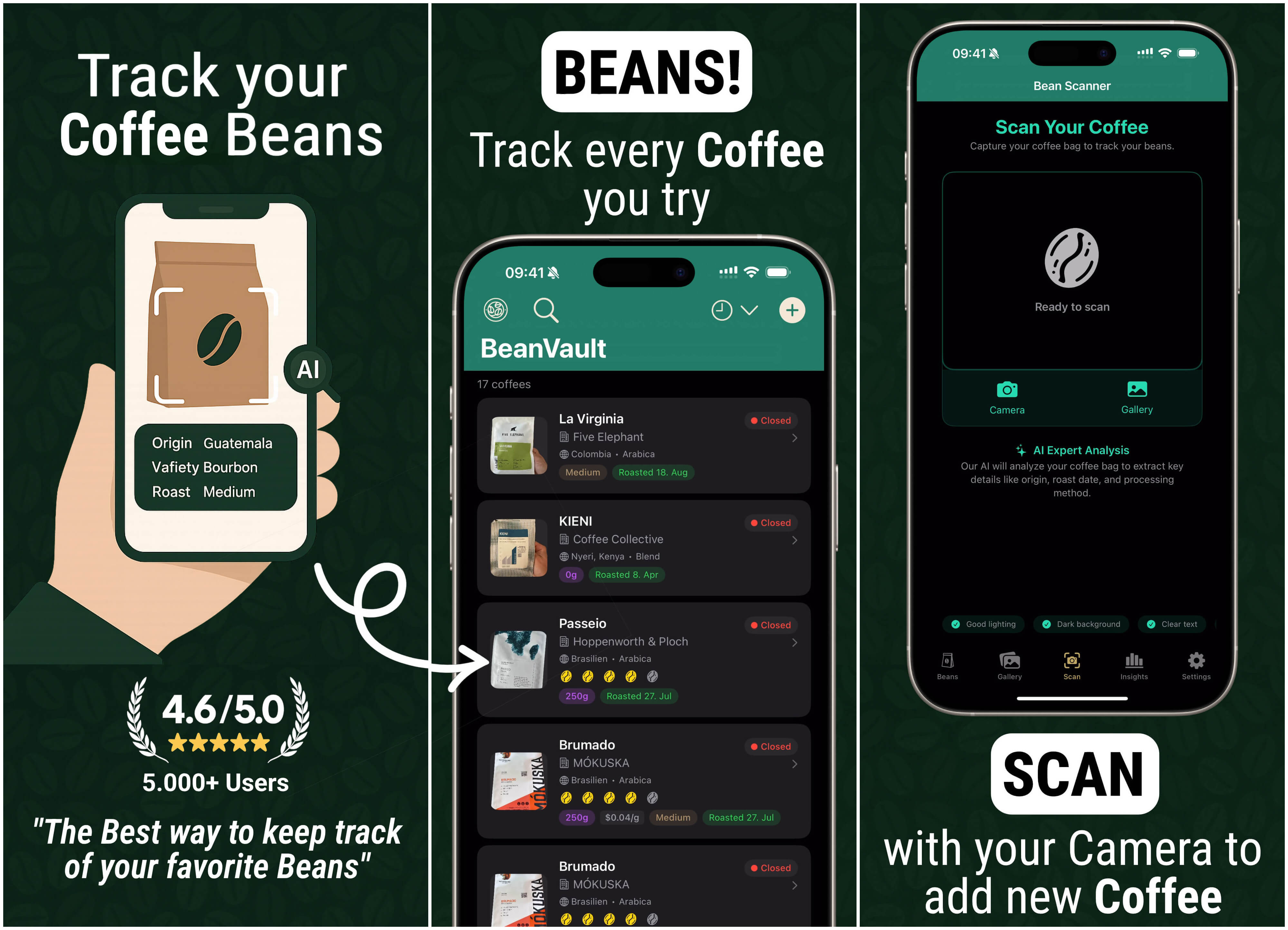 BeanVault - Coffee bean tracker preview